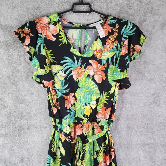 Women's Signature Collection Floral Print Jumpsuit Ruffle Sleeve Size M - Picture 4 of 14